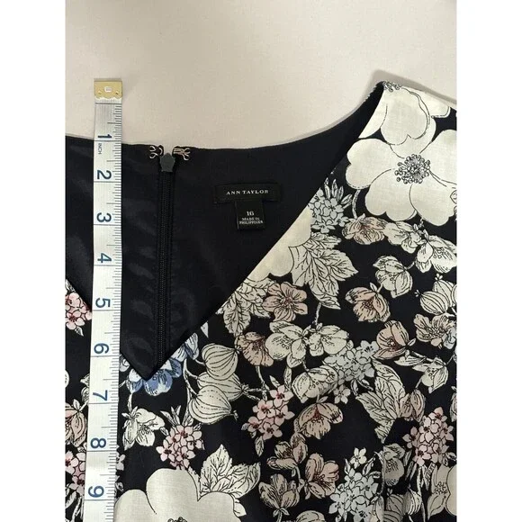 Ann Taylor Dress 16 Floral Cotton Poplin Lined Cottage Wedding Shower Modest Tea - Picture 11 of 14